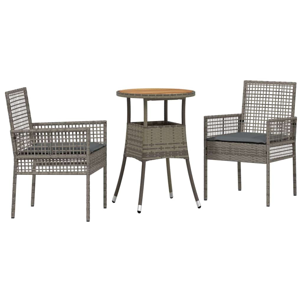 Set da Pranzo per Giardino 3 pcs Grigio Poly Rattan