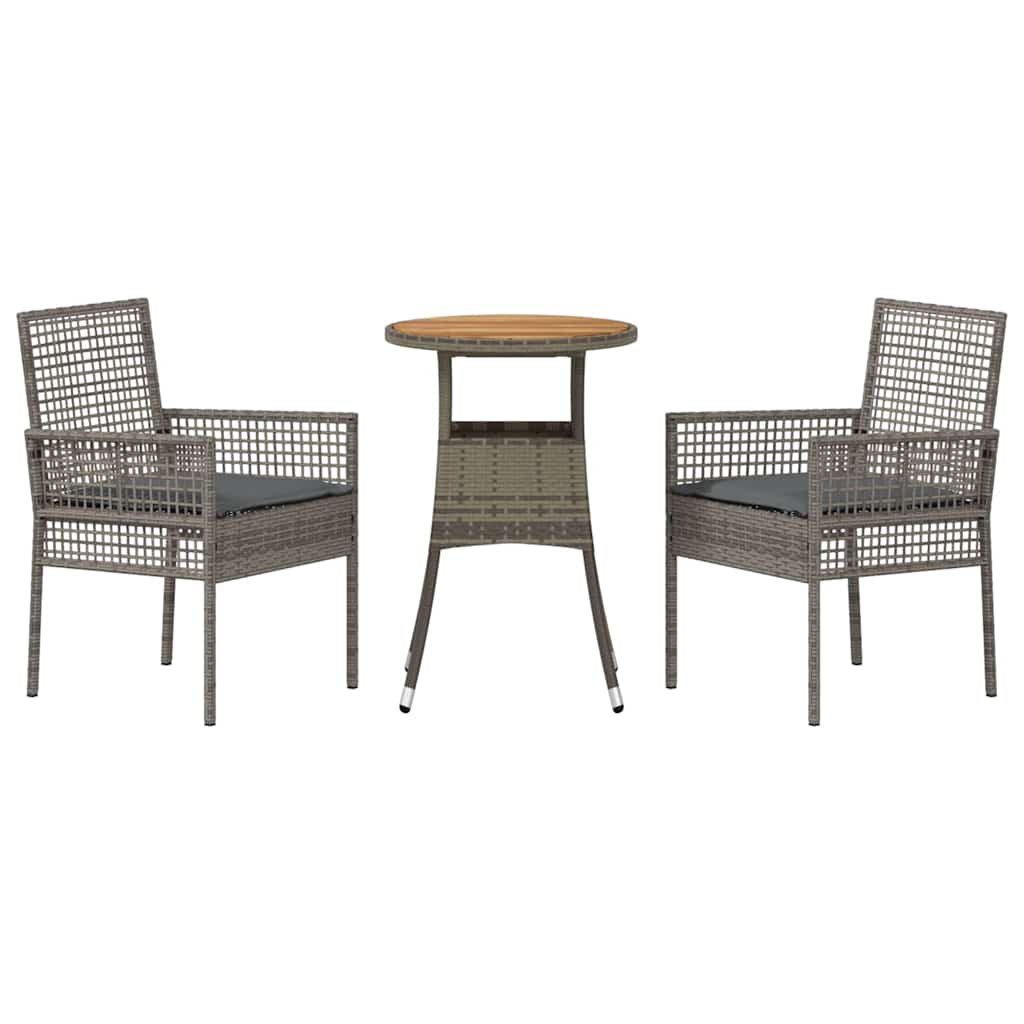 Set da Pranzo per Giardino 3 pcs Grigio Poly Rattan