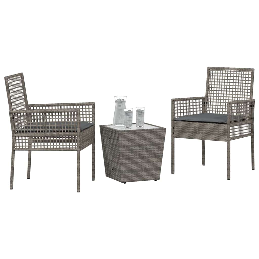 Set Bistro da Giardino 3 pcs Grigio Poly Rattan