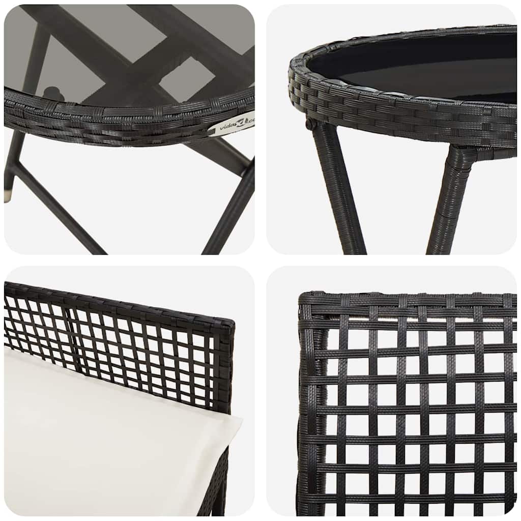 Set Bistro da Giardino 3 pcs Nero Poly Rattan