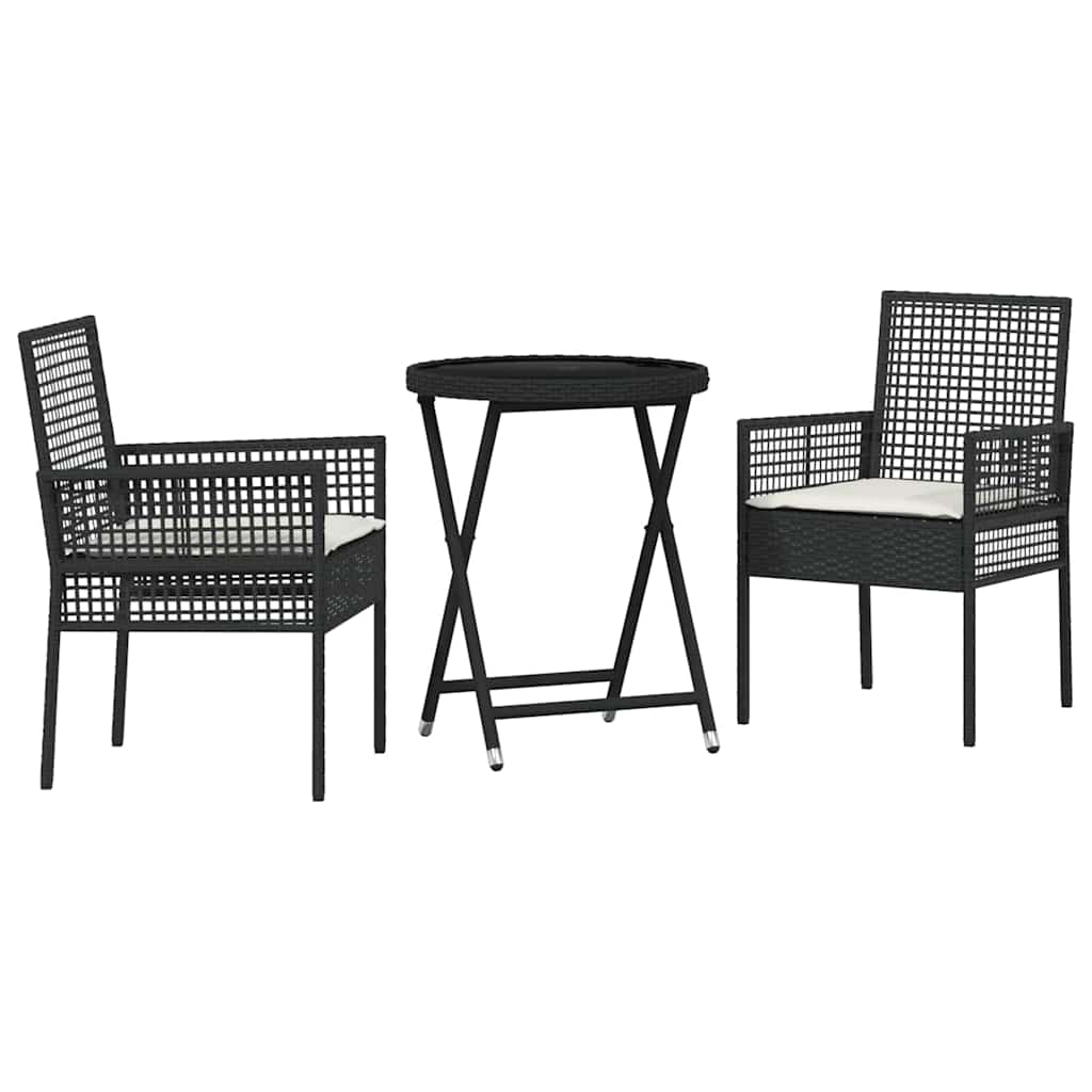 Set Bistro da Giardino 3 pcs Nero Poly Rattan