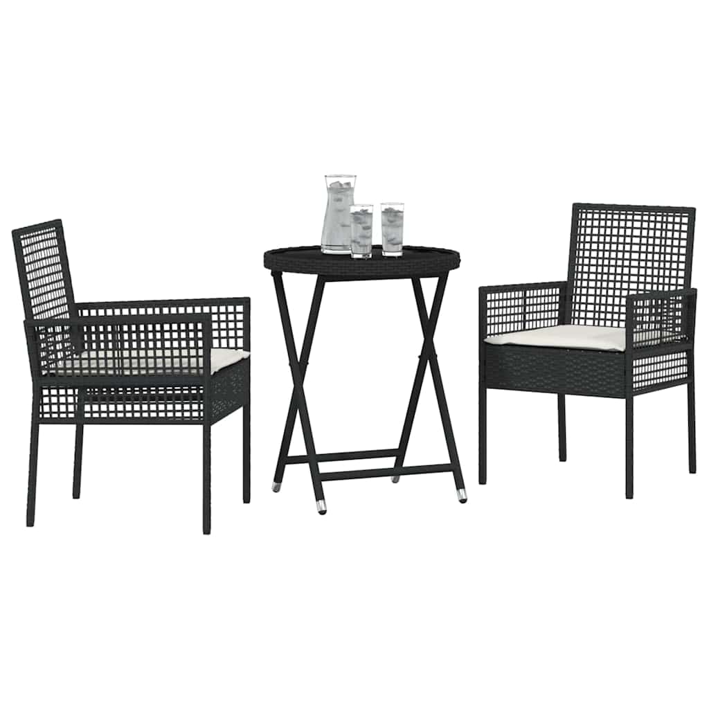Set Bistro da Giardino 3 pcs Nero Poly Rattan