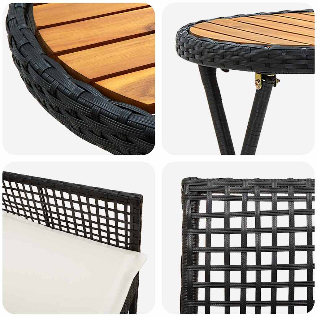 Set Bistro da Giardino 3 pcs Nero Poly Rattan