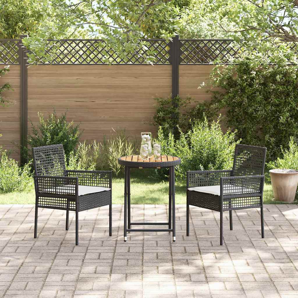 Set Bistro da Giardino 3 pcs Nero Poly Rattan