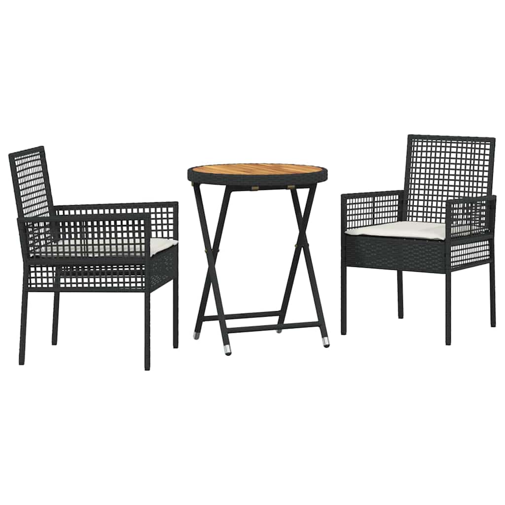 Set Bistro da Giardino 3 pcs Nero Poly Rattan