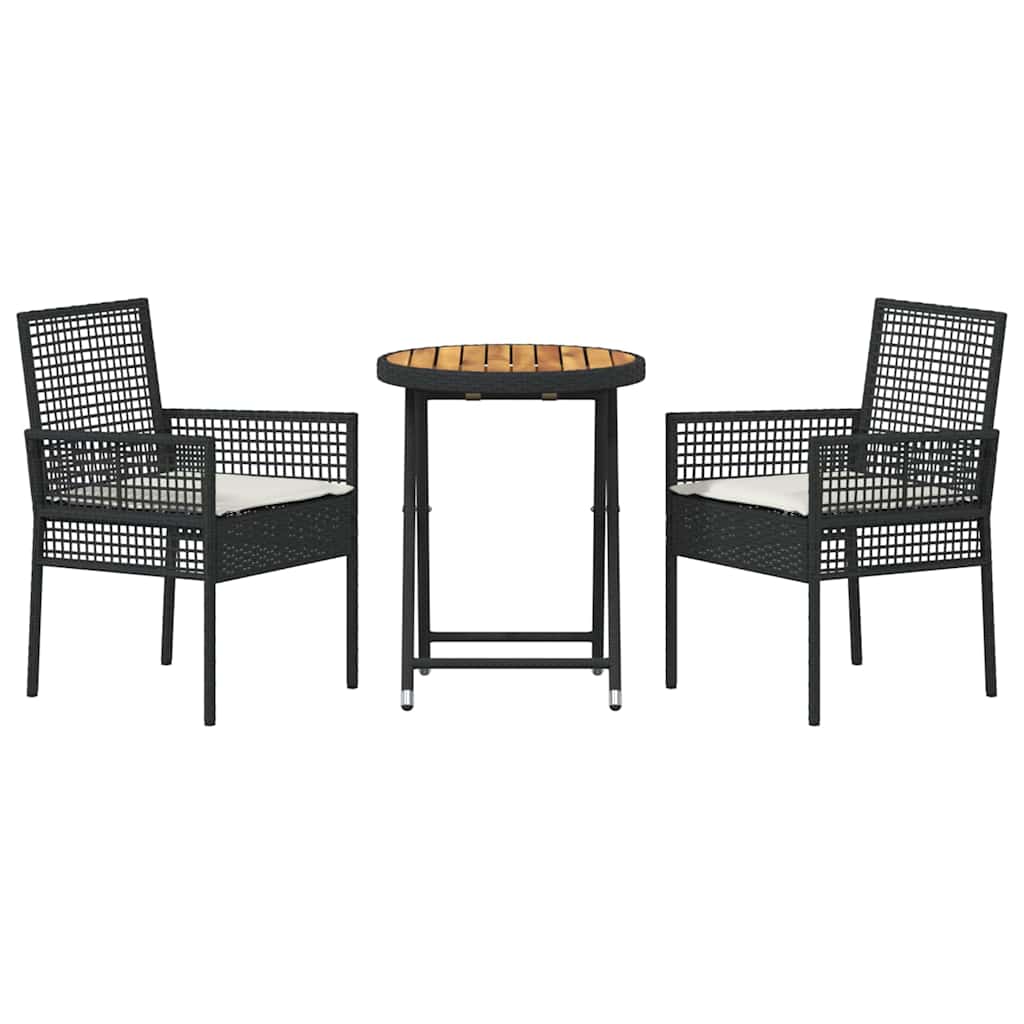 Set Bistro da Giardino 3 pcs Nero Poly Rattan