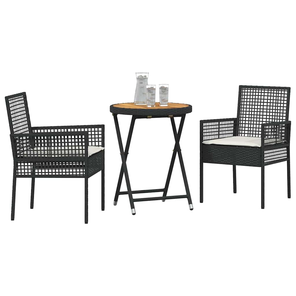 Set Bistro da Giardino 3 pcs Nero Poly Rattan