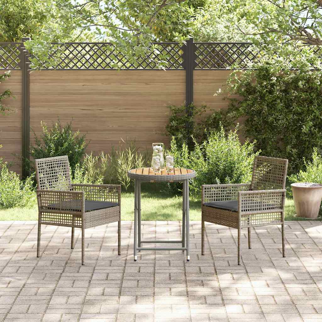 Set Bistro da Giardino 3 pcs Grigio Poly Rattan