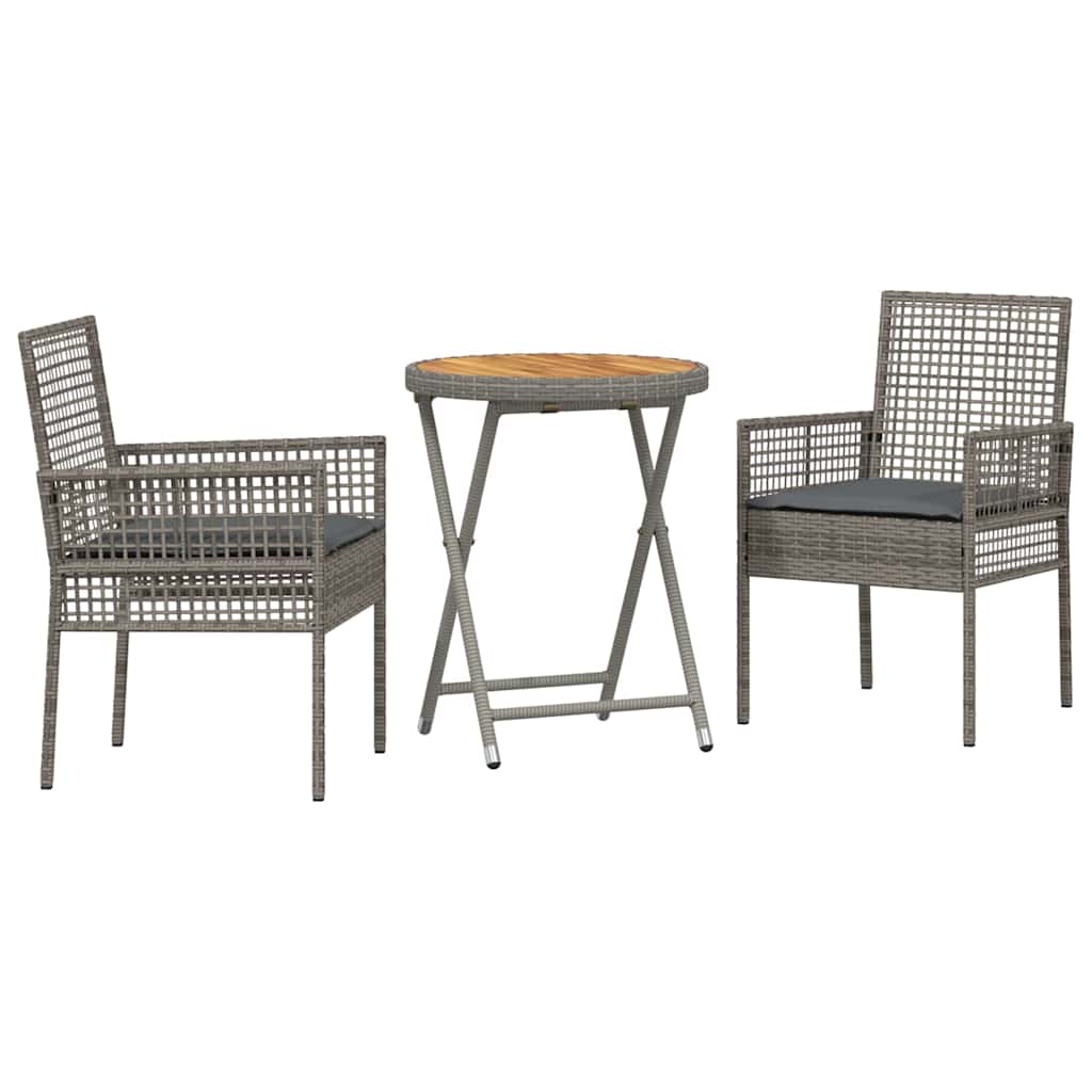 Set Bistro da Giardino 3 pcs Grigio Poly Rattan