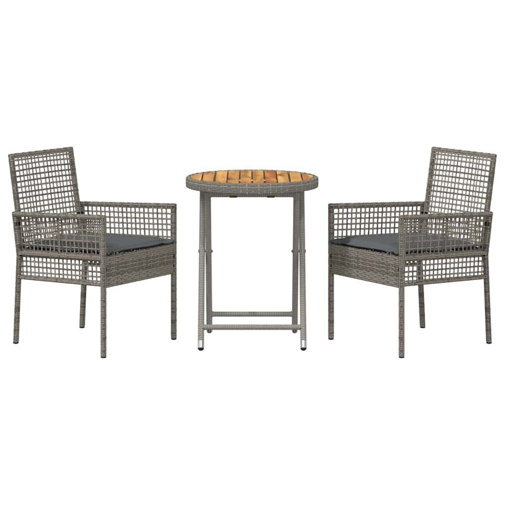 Set Bistro da Giardino 3 pcs Grigio Poly Rattan