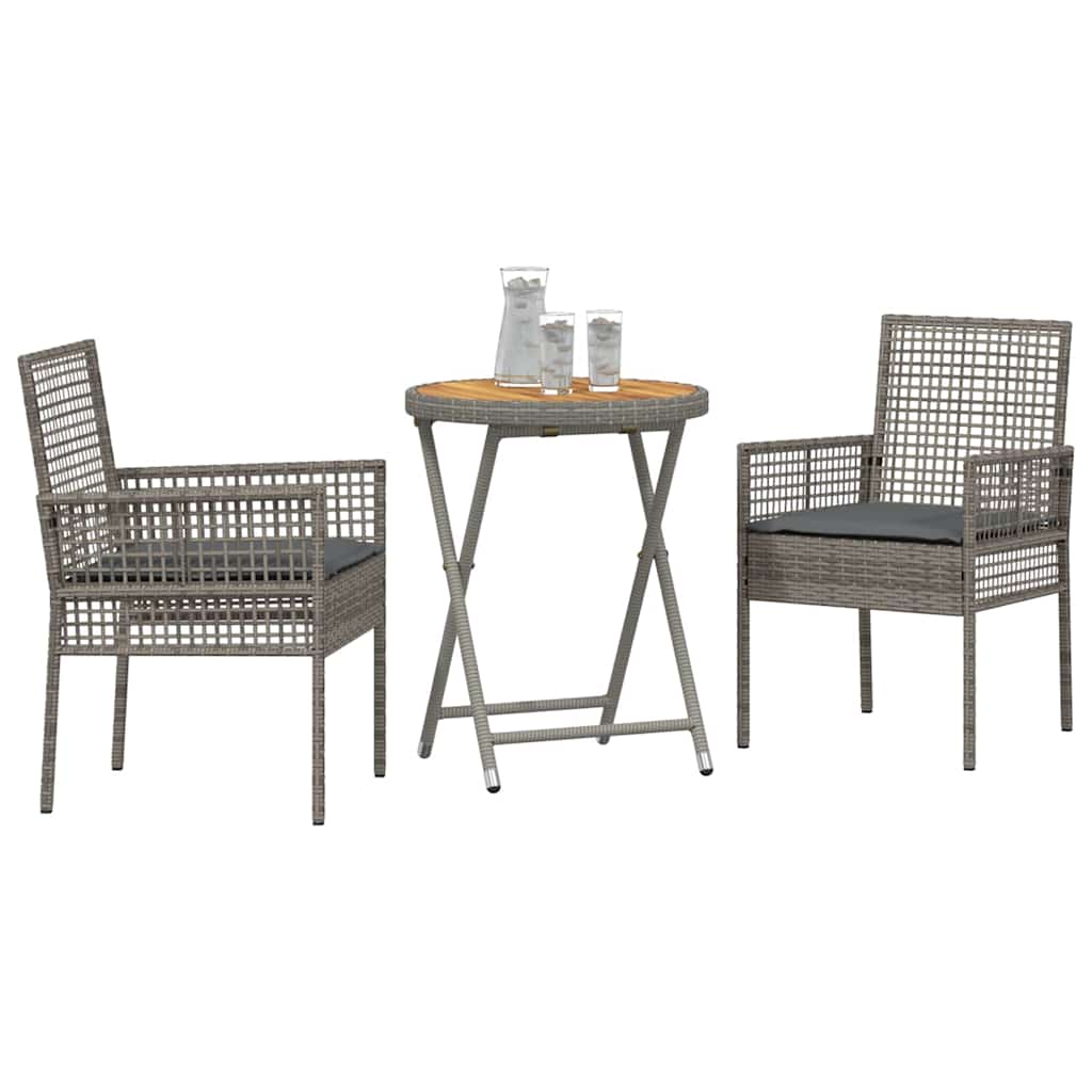 Set Bistro da Giardino 3 pcs Grigio Poly Rattan