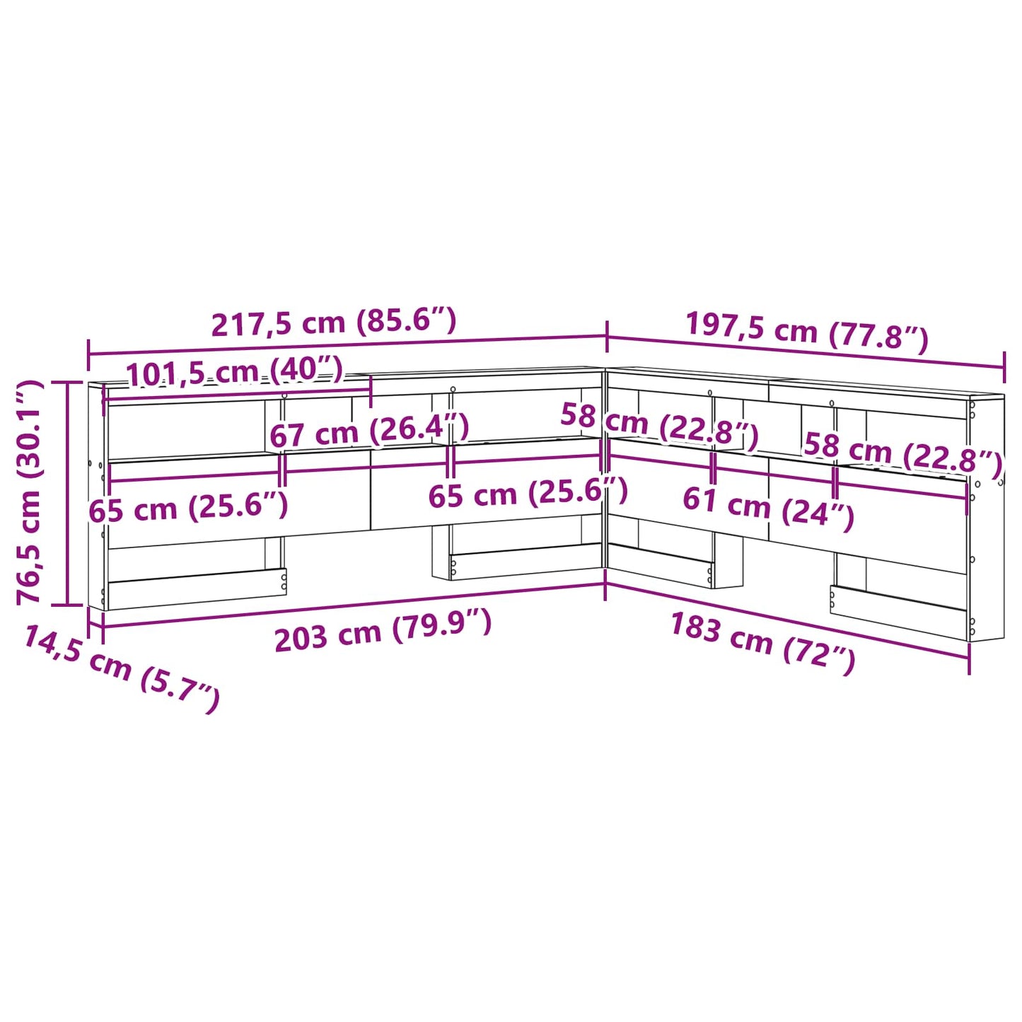 Testata contenitore Rovere fumé 180 cm Legno multistrato