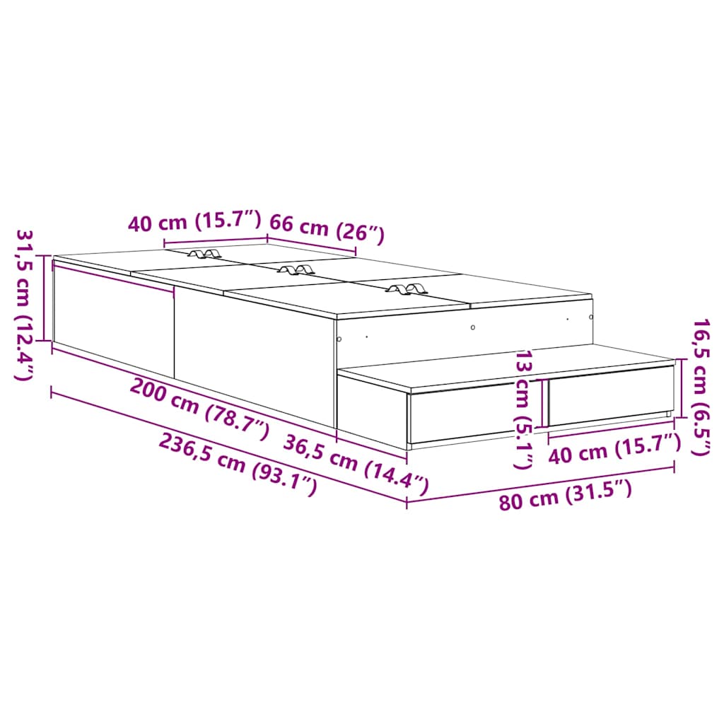 Struttura letto con contenitore con cassetto Rovere Nero 80 cm | homemem39