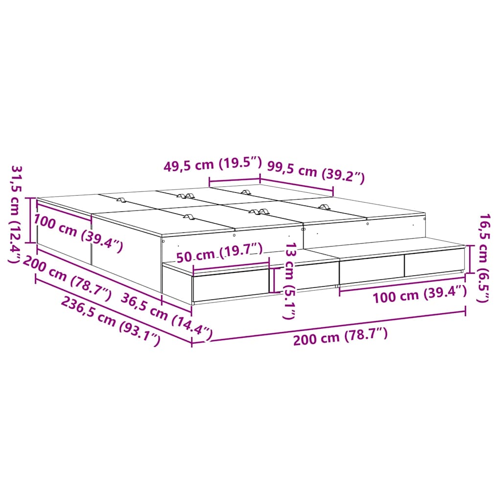 Struttura letto con contenitore Bianco 236.5 x 200 x 31.5 cm - homemem39