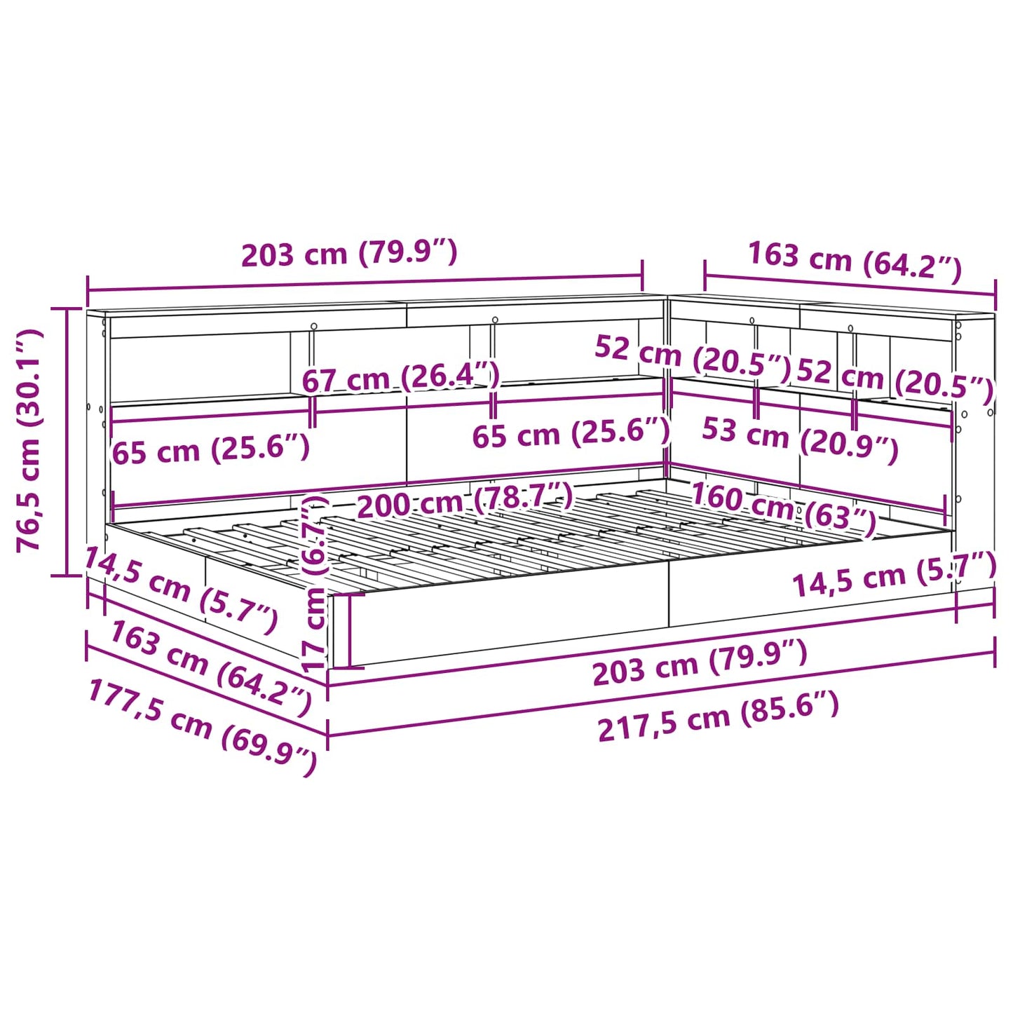 Letto Libreria Rovere fumo 160 x 200 cm Legno multistrato | homemem39