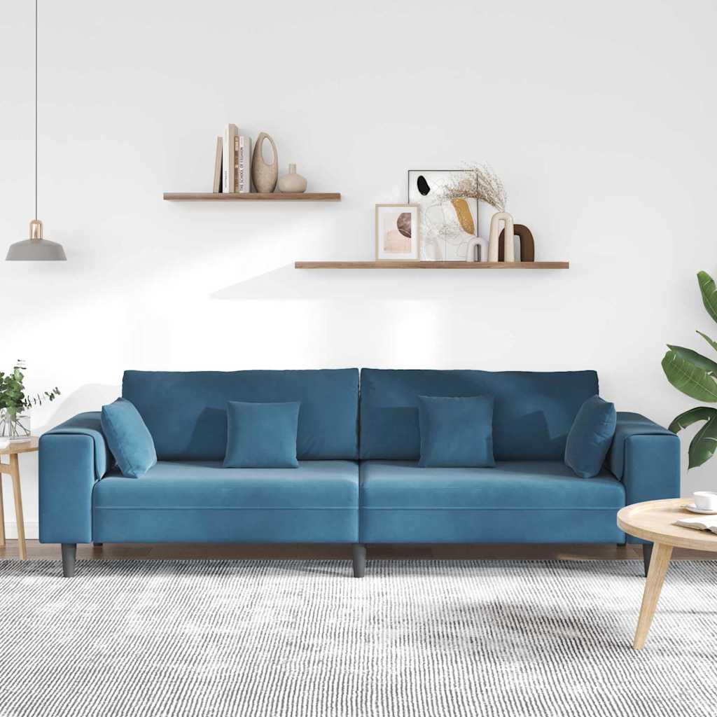 Divano in Velluto con cuscino Blu 208 cm Velluto