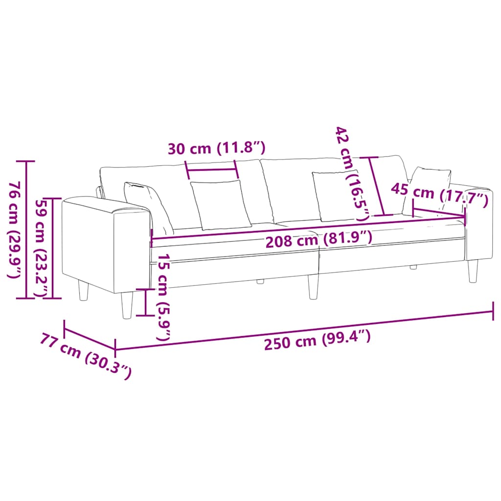 Divano in Velluto con cuscino Rosa 209 cm Velluto