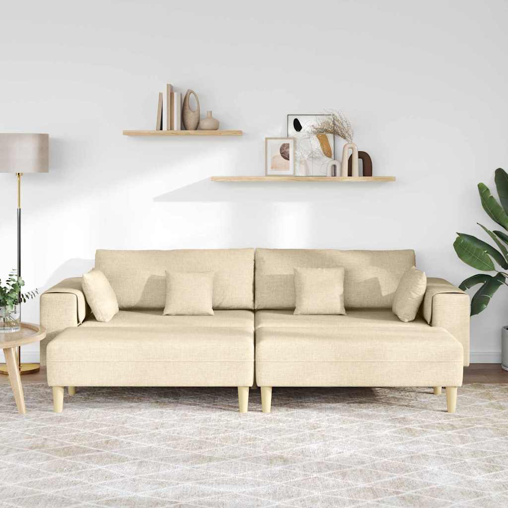 Divano in tessuto con cuscino 3 pcs Crema 208 cm Tessuto
