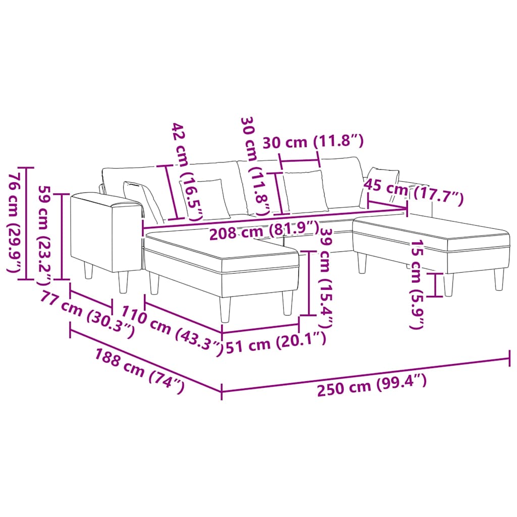 Divano in Velluto 3 pcs Grigio chiaro 208 cm Velluto