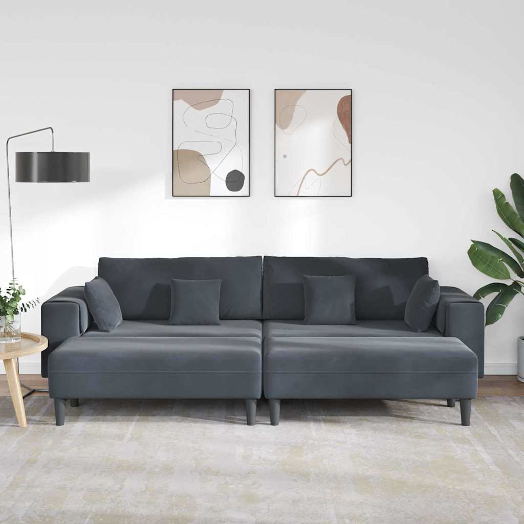 Divano in Velluto con cuscino 3 pcs Grigio scuro 208 cm Velluto