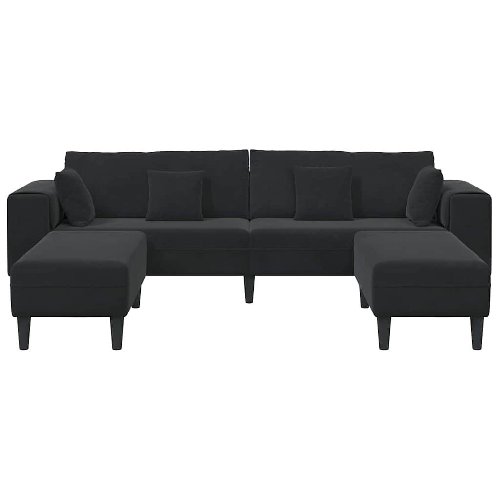 Divano in Velluto con cuscino 3 pcs Nero 208 cm Velluto