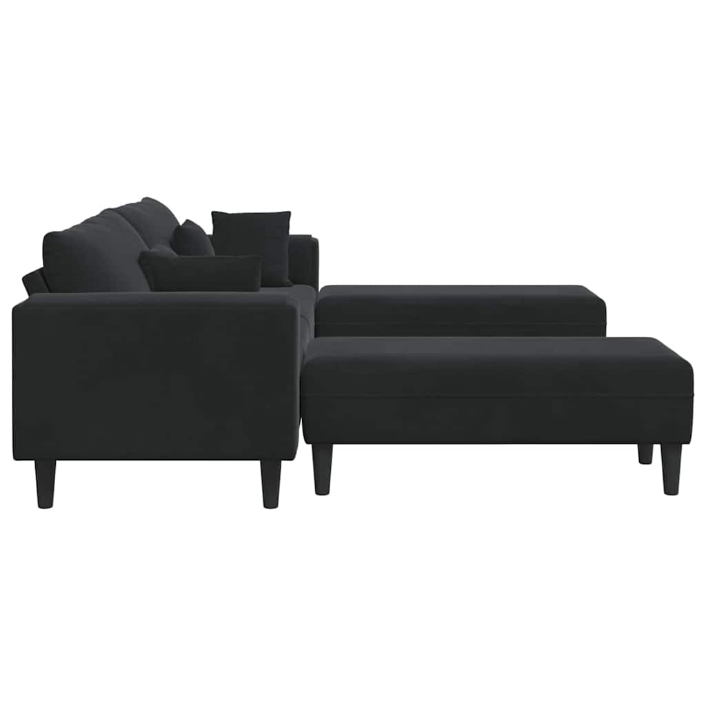 Divano in Velluto con cuscino 3 pcs Nero 208 cm Velluto