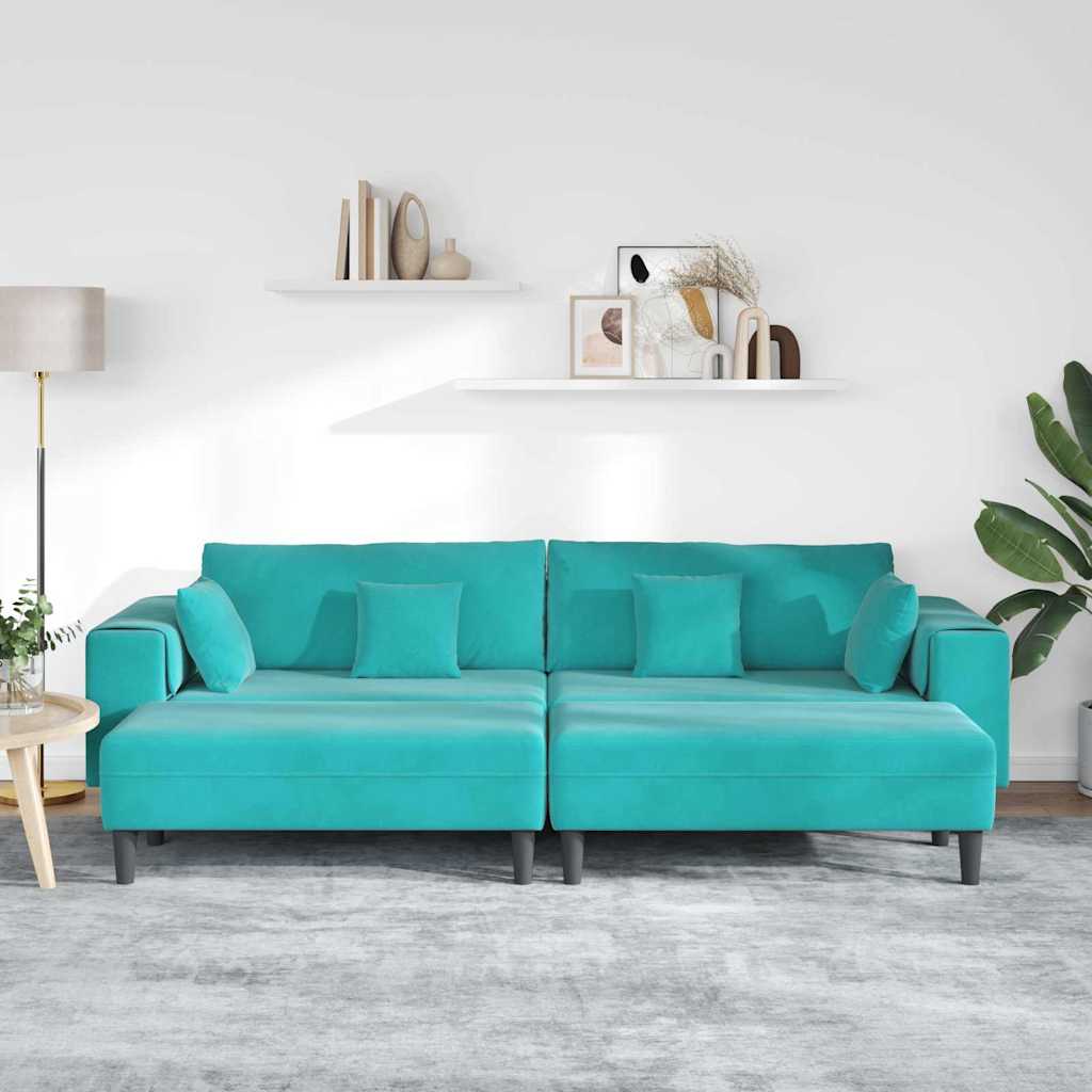 Divano in Velluto con cuscino 3 pcs Turchese 208 cm Velluto