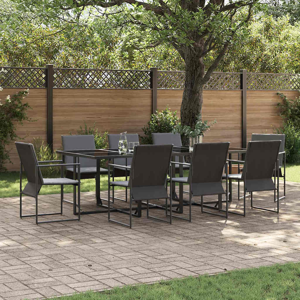 Set da Pranzo per Giardino 9 pcs Nero Acciaio