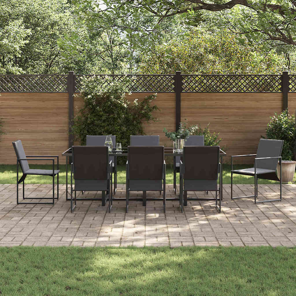 Set da Pranzo per Giardino 9 pcs Nero Acciaio