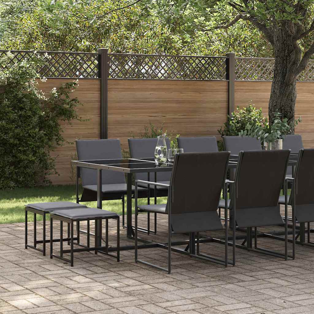 Set da Pranzo per Giardino 15 pcs Nero Acciaio