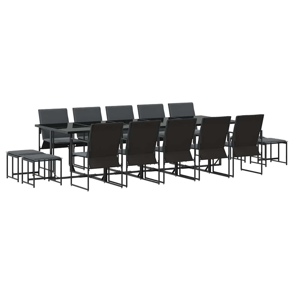 Set da Pranzo per Giardino 15 pcs Nero Acciaio