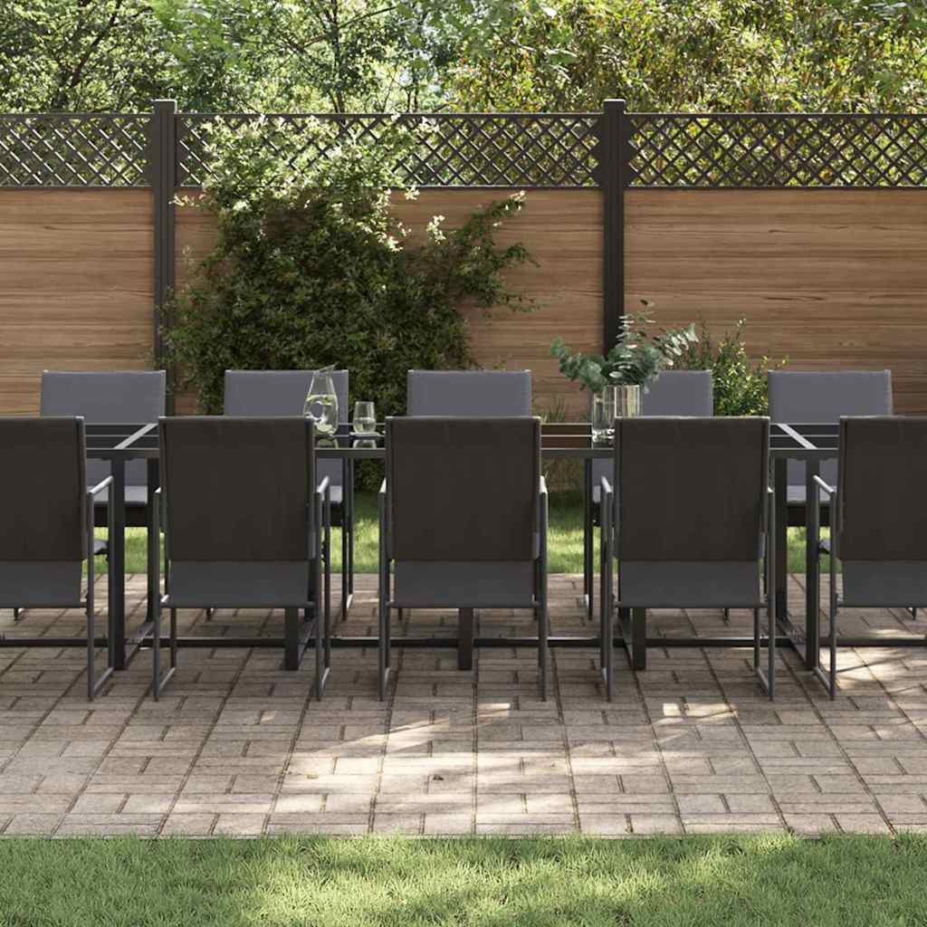 Set da Pranzo per Giardino 15 pcs Nero Acciaio