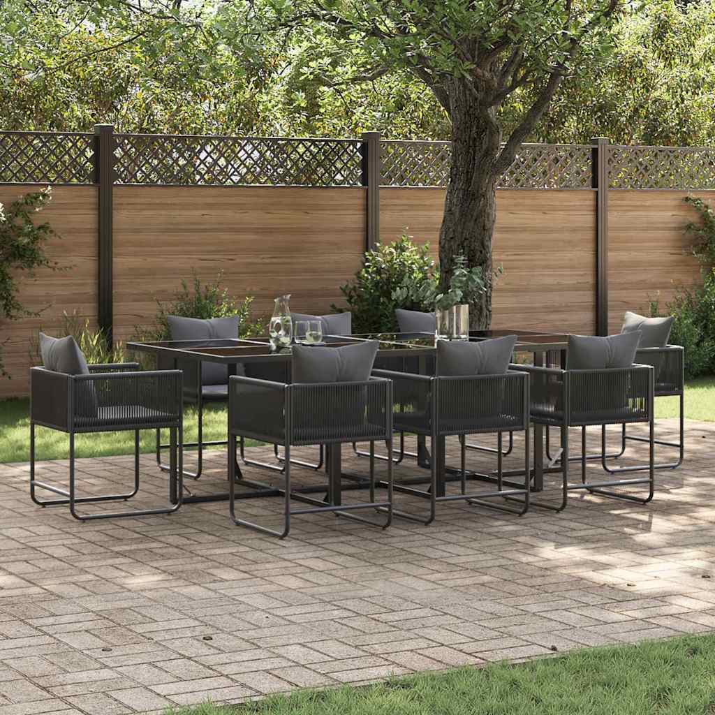Set da Pranzo per Giardino 9 pcs Nero Acciaio