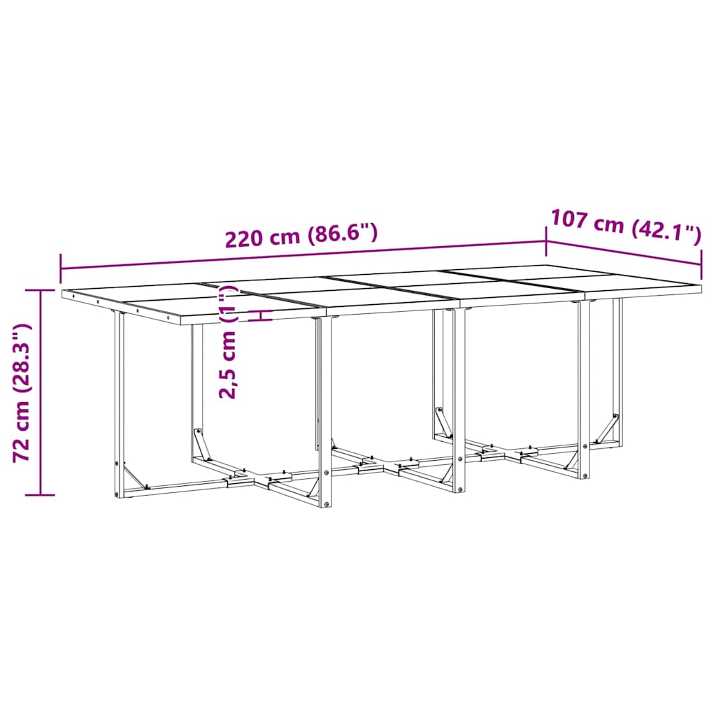 Set da Pranzo per Giardino 9 pcs Nero Acciaio
