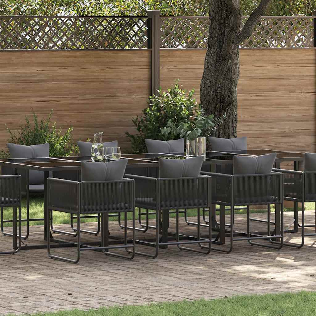 Set da Pranzo per Giardino 11 pcs Nero Acciaio