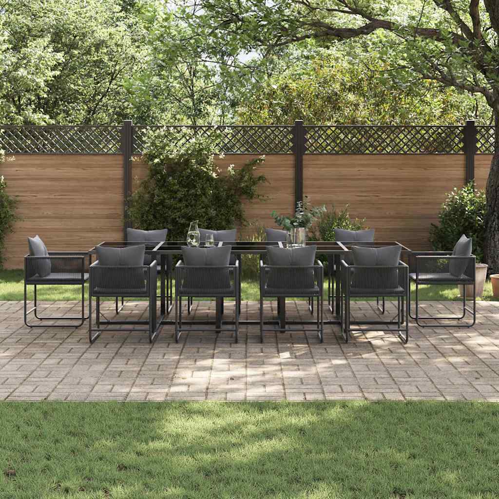 Set da Pranzo per Giardino 11 pcs Nero Acciaio