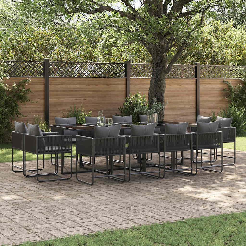 Set da Pranzo per Giardino 13 pcs Nero Acciaio