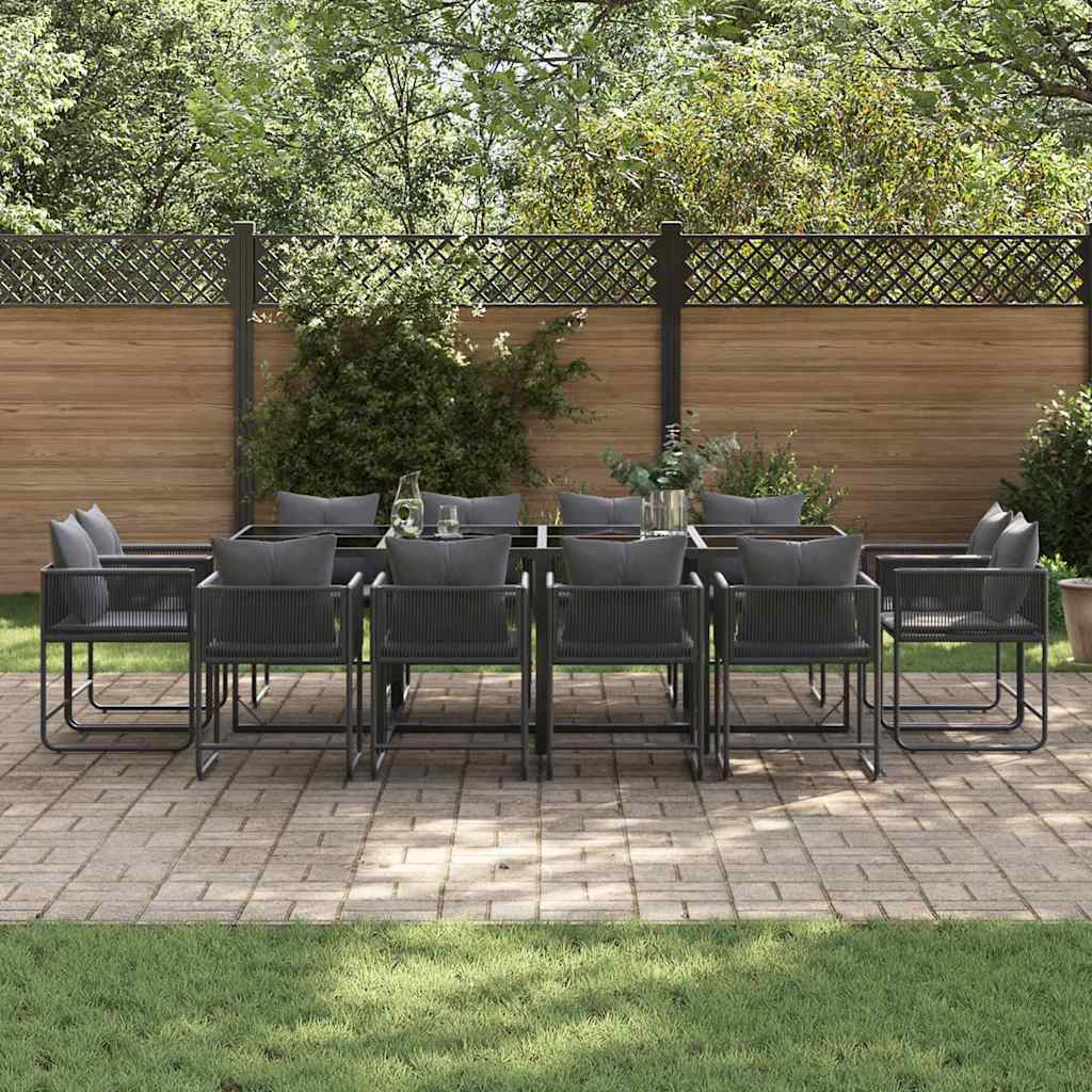Set da Pranzo per Giardino 13 pcs Nero Acciaio