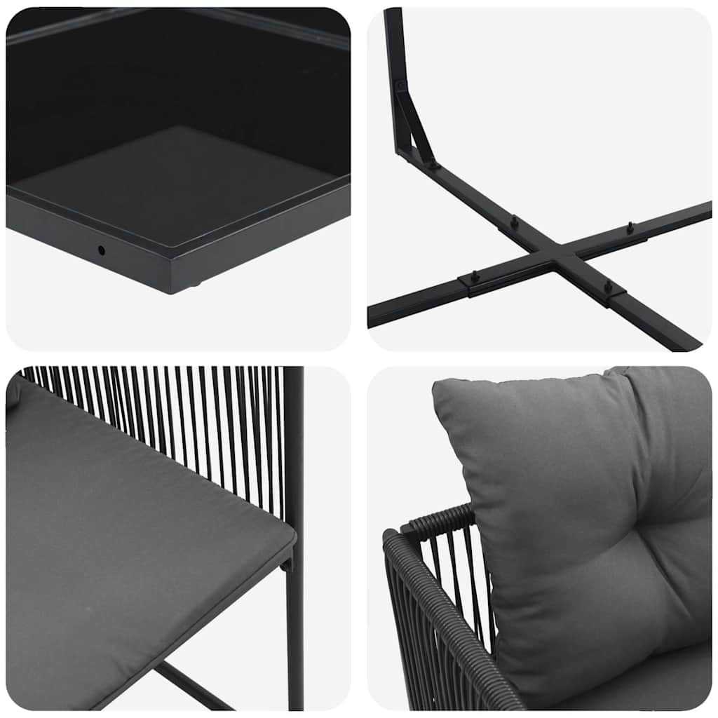 Set da Pranzo per Giardino 15 pcs Nero Acciaio