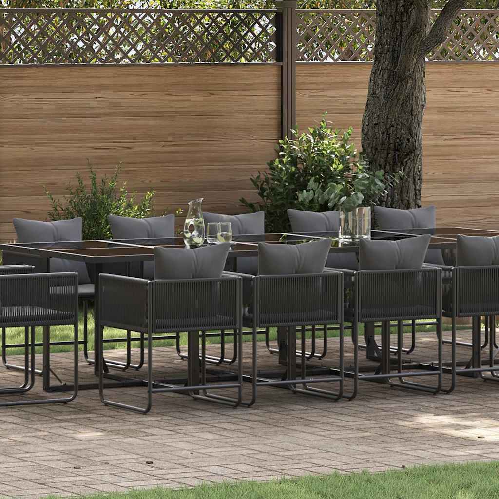 Set da Pranzo per Giardino 15 pcs Nero Acciaio