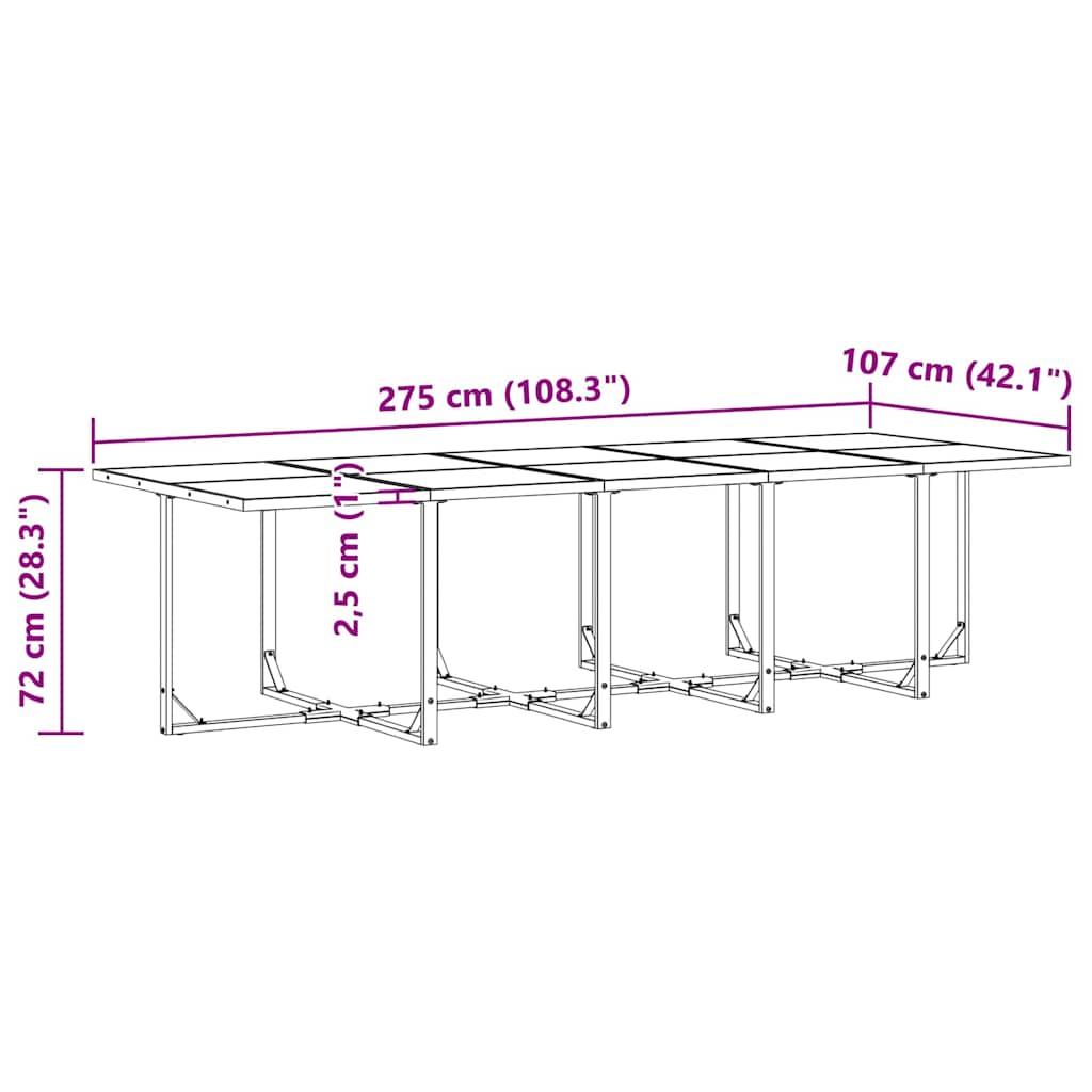 Set da Pranzo per Giardino 15 pcs Nero Acciaio