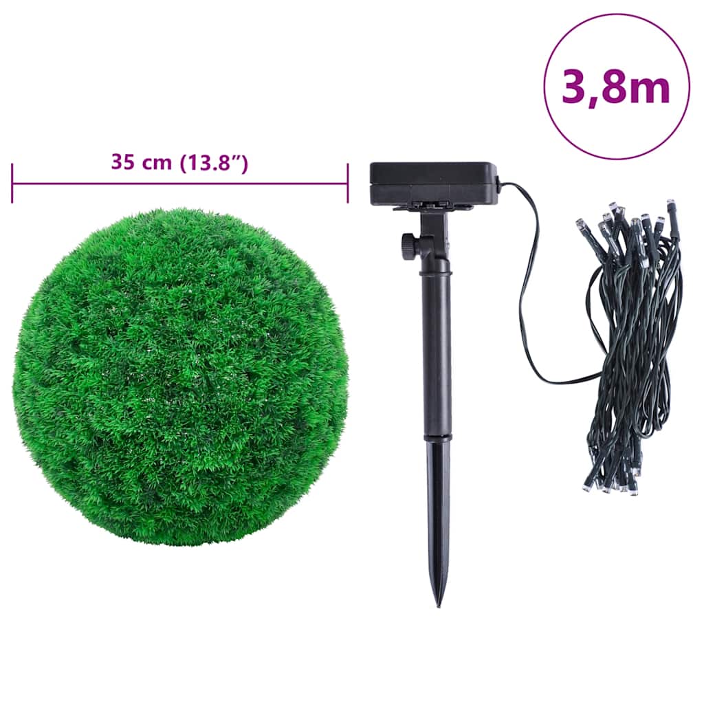 Sfere di Bosso Artificiale con Luci LED 2 pz Verdi 35 cm