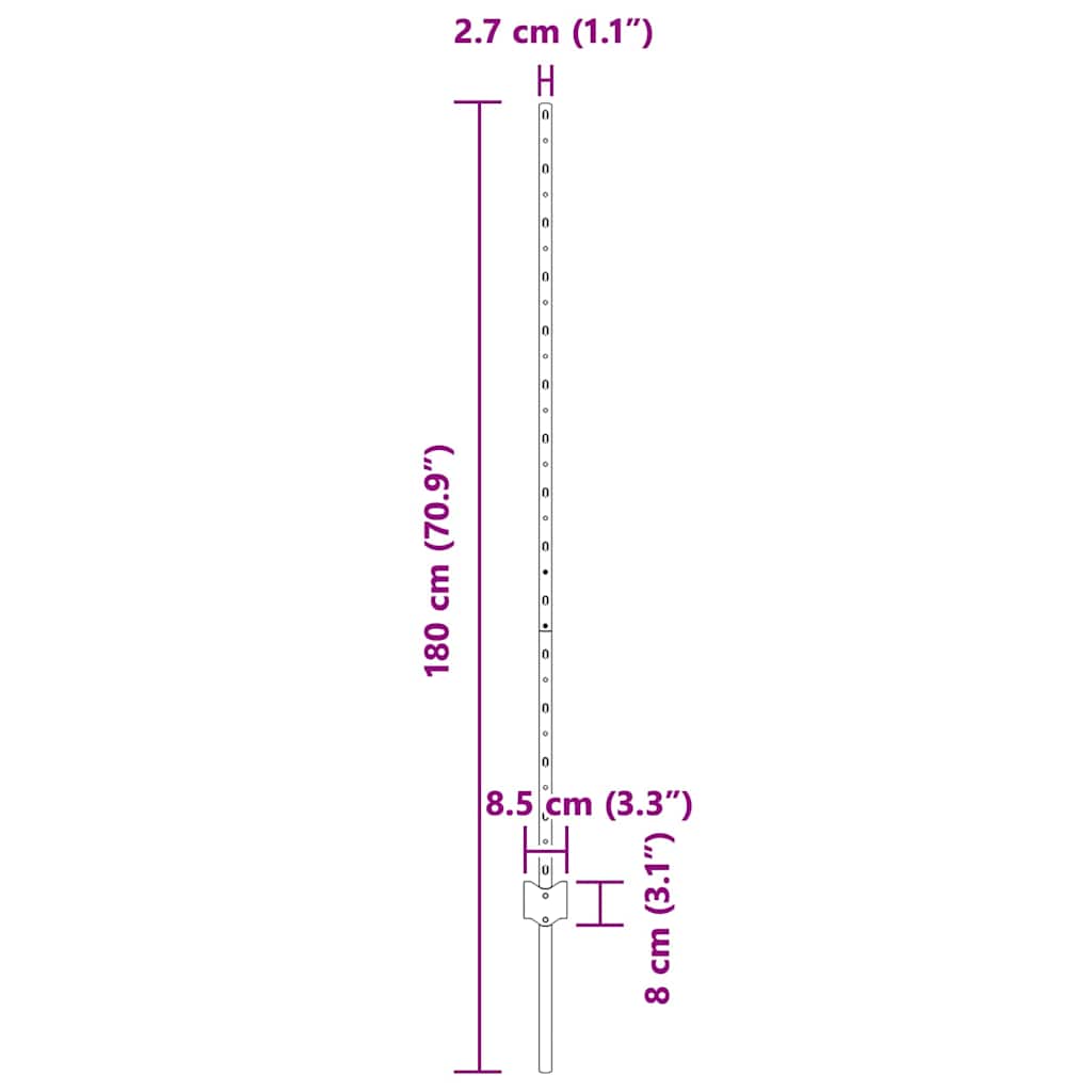 Palo della recinzione 44 pcs Grigio 180 cm Acciaio | homemem39