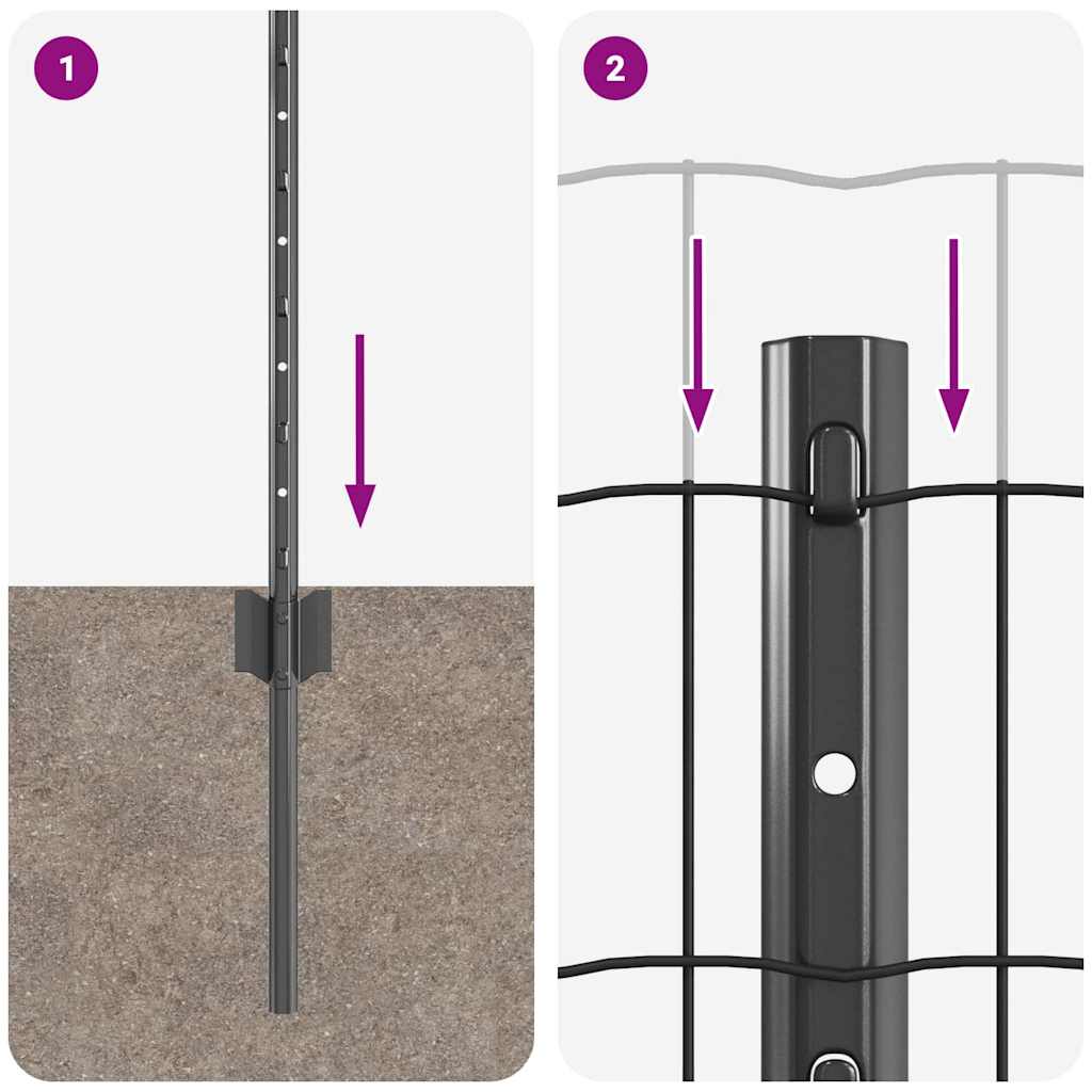 Recinzione con Posto Grigio 0,6 x 50 m Acciaio e PVC
