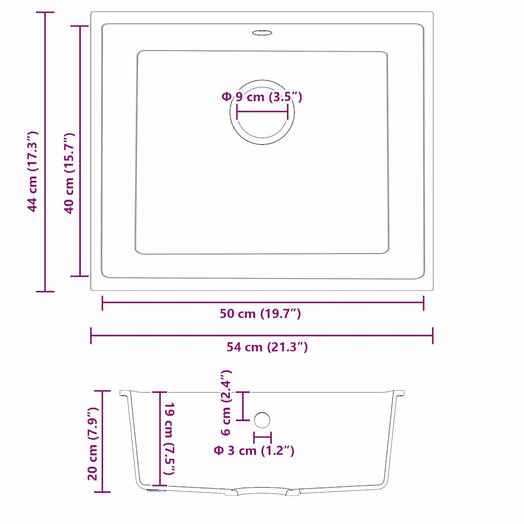 Lavello da cucina Grigio 54 x 44 x 20 cm Granito