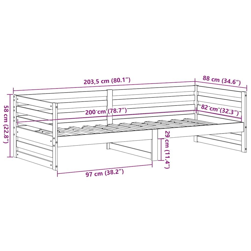 Lettino da giorno senza Materasso 80x200 cm in Legno Massello di Pino | homemem39
