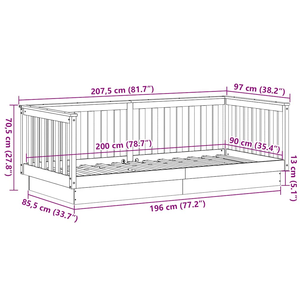 Lettino da giorno senza Materasso 90x200 cm in Legno Massello di Pino | homemem39
