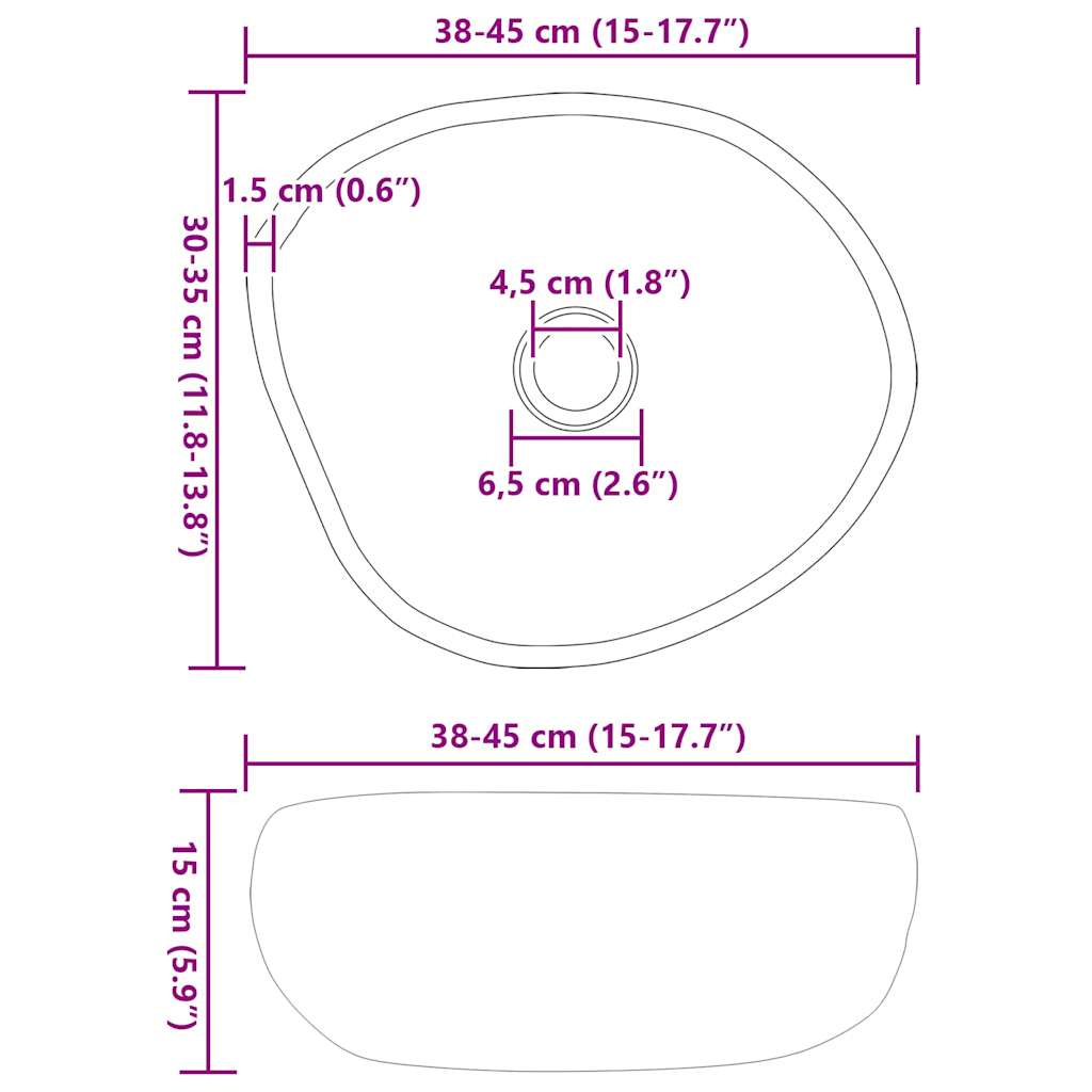 Lavabo Grigio chiaro (38-45) x (30-35) x 15 cm Pietra di Fiume