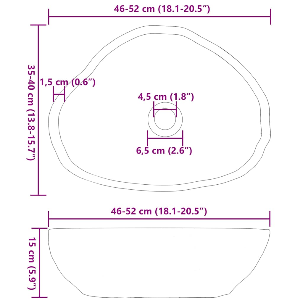 Lavabo Grigio chiaro (46-52) x (35-40) x 15 cm Pietra di Fiume
