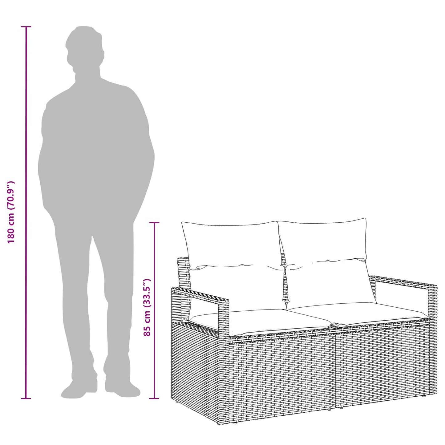 Divano da giardino con cuscino 120 x 62 x 69 cm. polyrattan